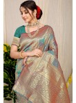 Felicitous Grey Soft Banarasi Silk Saree With Enchanting Blouse Piece
