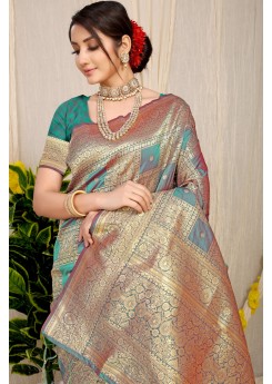 Felicitous Grey Soft Banarasi Silk Saree With Enchanting Blouse Piece