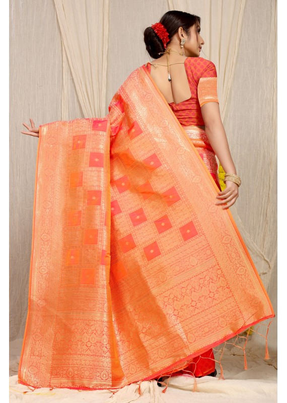 Evocative Orange Soft Banarasi Silk Saree With Admirable Blouse Piece