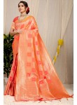 Evocative Orange Soft Banarasi Silk Saree With Admirable Blouse Piece