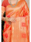 Evocative Orange Soft Banarasi Silk Saree With Admirable Blouse Piece