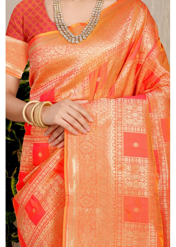 Evocative Orange Soft Banarasi Silk Saree With Admirable Blouse Piece