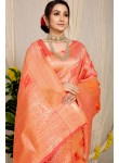 Evocative Orange Soft Banarasi Silk Saree With Admirable Blouse Piece