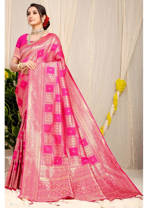 Marvellous Pink Soft Banarasi Silk Saree With Unique Blouse Piece