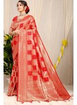 Lassitude Red Soft Banarasi Silk Saree With Lissome Blouse Piece