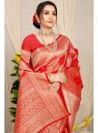 Lassitude Red Soft Banarasi Silk Saree With Lissome Blouse Piece