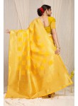 Tremendous Yellow Soft Banarasi Silk Saree With Blooming Blouse Piece