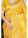 Tremendous Yellow Soft Banarasi Silk Saree With Blooming Blouse Piece