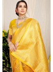 Tremendous Yellow Soft Banarasi Silk Saree With Blooming Blouse Piece